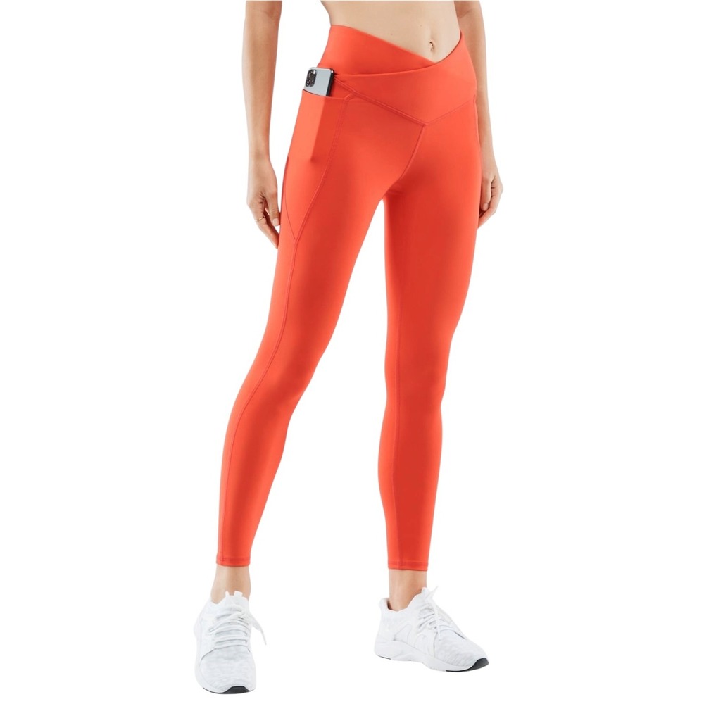 Fabletics Large PureLuxe‎ Leggings Crossover High Waisted 7/8 Pockets Orange 262